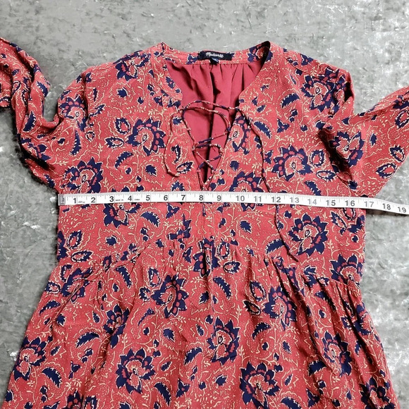 madewell silk lace-up dress in assam floral print Beaded Peplum Dress 29038 | Long Sleeve